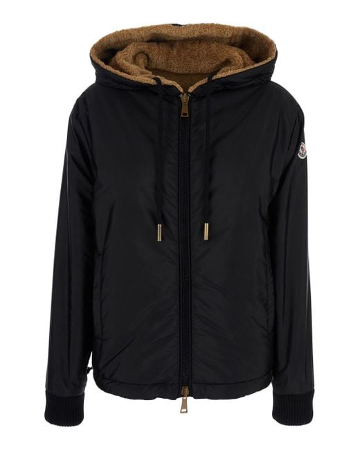 Moncler Brown Reversible Jacket With Drawstring Hood And Logo Patch On