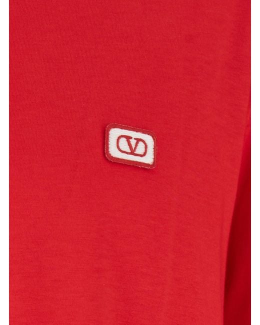 Valentino Red Crewneck T-Shirt With Vlogo On The Front for men