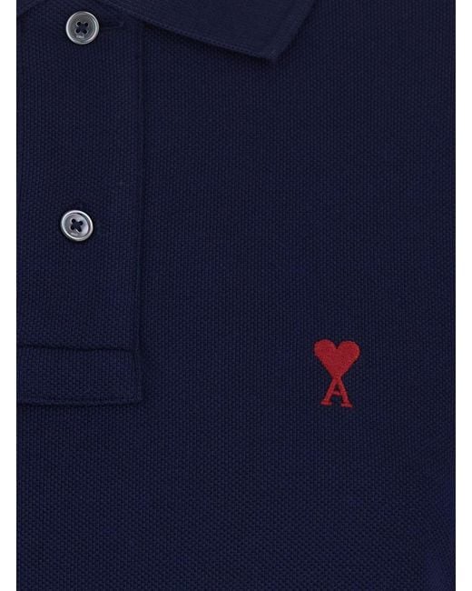 AMI Blue Polo Shirt With Classic Collar And Adc Embroidery On The Front