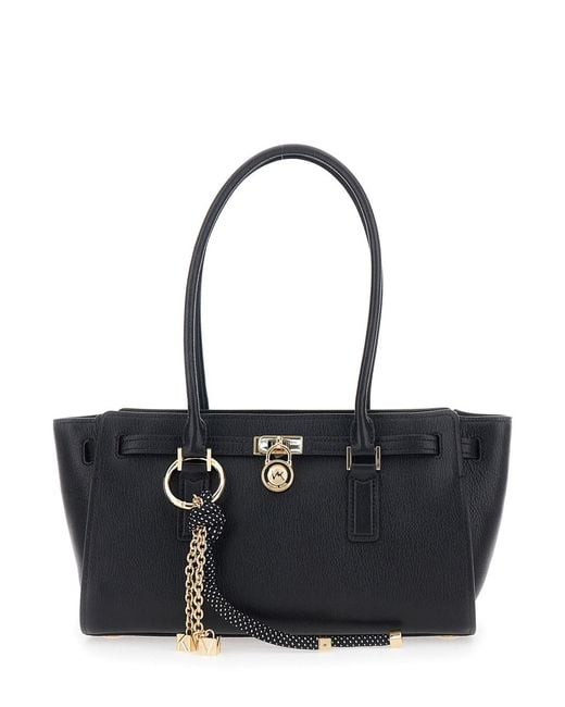 MICHAEL Michael Kors Black 'Hamilton Moderne Small' Shoulder Bag With Padlock On The Front And Ring With Pendants