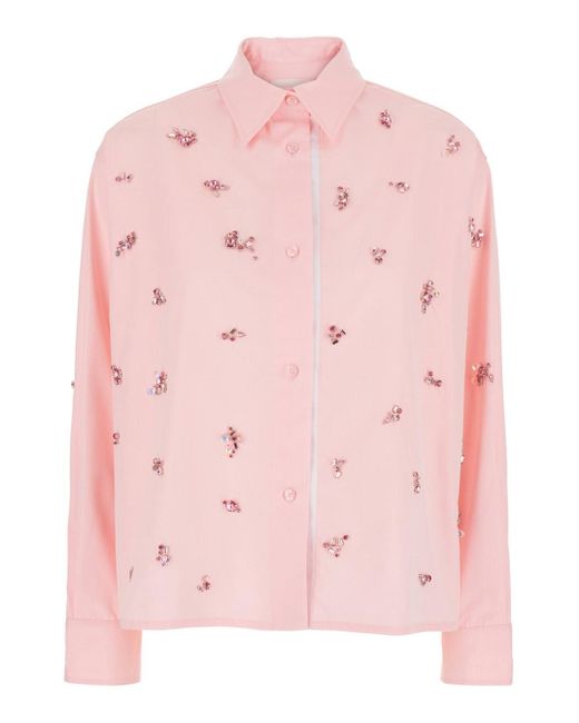 Des Phemmes Pink Shirt With Classic Collar And Embellishments On The F