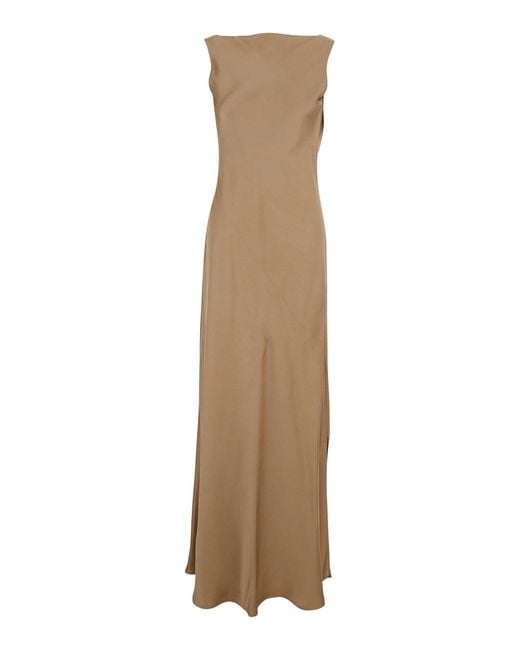 Antonelli Natural Long Dress 'Mara' With Boat Neckline And Draping On The Back