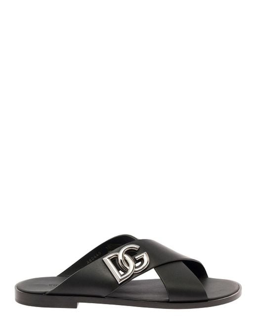 Dolce & Gabbana Black Sandals With Criss Cross Bands And Logo Detail for men