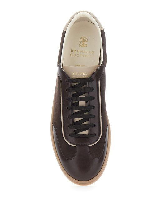 Brunello Cucinelli Brown Sneakers With Embossed Logo On The Heel for men