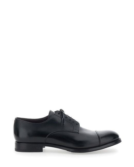 Lidfort Black Lace-Up Shoes With Almond Toe And Front Lace-Up Closure for men