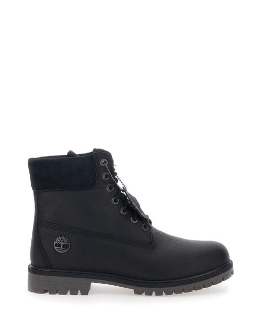 Timberland Black Ankle Boots With Logo Detail On The Side And Low Bloc for men