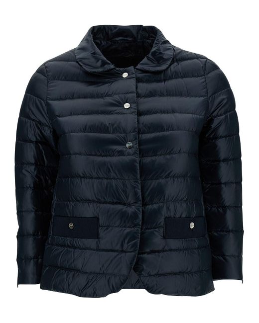 Herno Blue Down Jacket With Collar And Branded Buttons