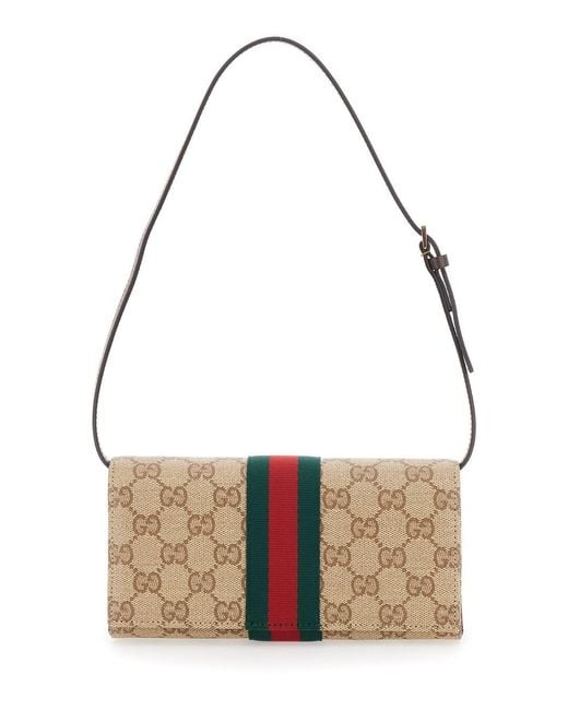 Gucci Metallic Crossbody Bag With Gg All-Over Motif And Web Detail