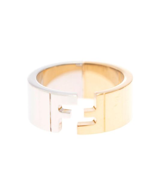 Fendi White Gold Ring With Ff Motif Carved Man for men