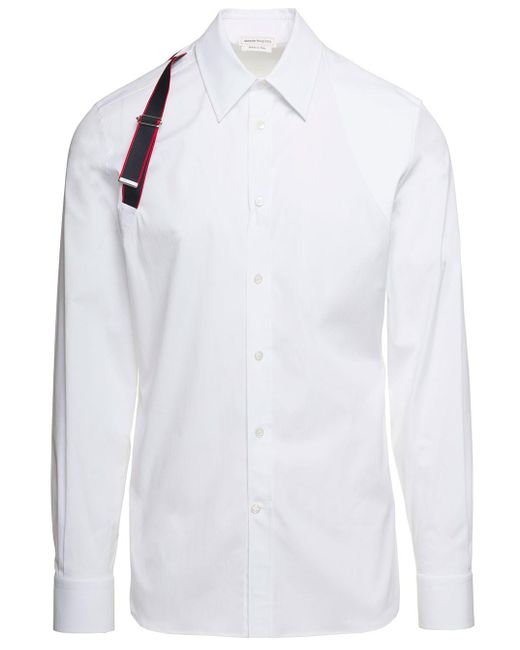 Alexander McQueen White Hirt With Harness Detail In Stretch Cotton for men