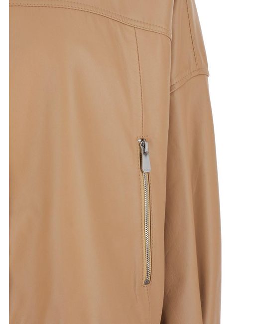 Pinko Brown Jacket With High Collar And Side Zip Pockets