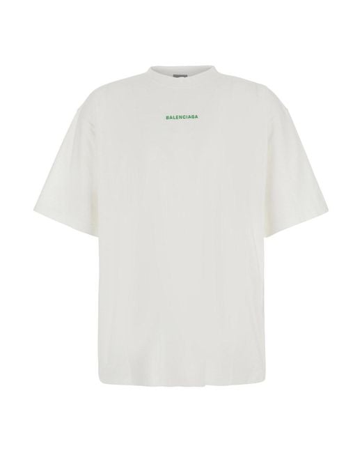 Balenciaga White Crew-Neck T-Shirt With Logo Lettering On Front And Ba for men