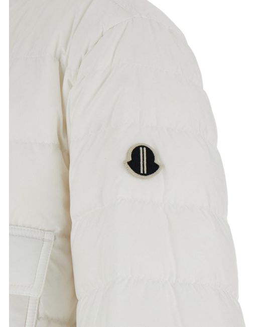 Moncler White Down Jacket With Logo Patch On The Sleeve And Snap Buttons for men