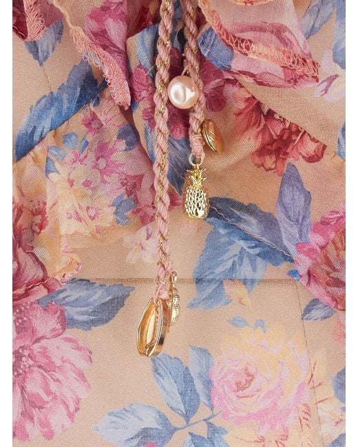 Anjuna Pink Short Kaftan Dress With Ruffled Sleeves And All-Over