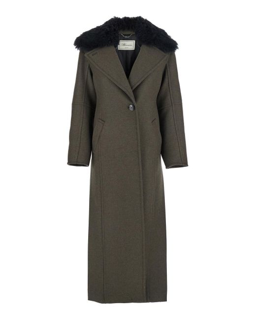 Blumarine Green Coat With Classic Lapels And Removable Collar