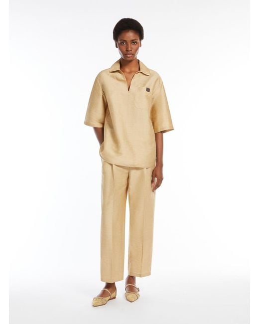 Max Mara White 'Osiride' Shirt With V-Neck And Logo Patch On The Front