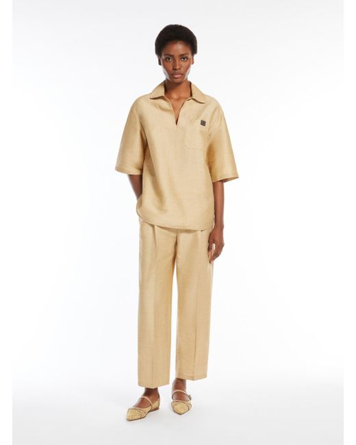 Max Mara White 'Osiride' Shirt With V-Neck And Logo Patch On The Front