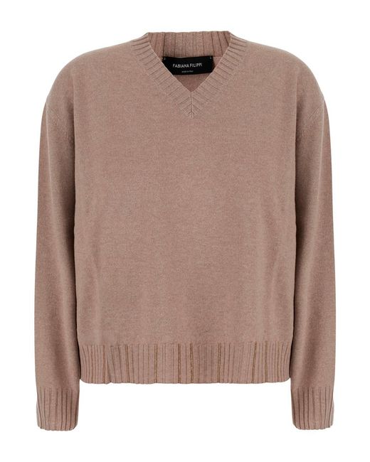 Fabiana Filippi Brown Sweater With Round Neck And Long Sleeves