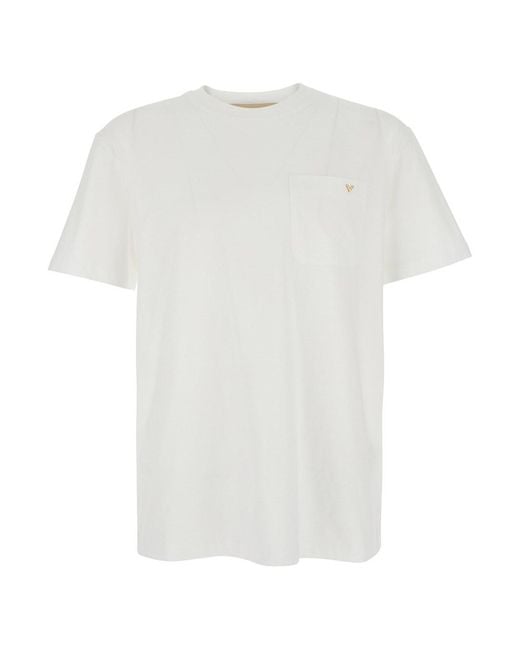Valentino White T-Shirt With Pocket With Metallic Vlogo for men