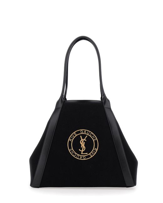 Saint Laurent Black 'Rive Gauche' Tote Bag With Embroidered Cassandre for men