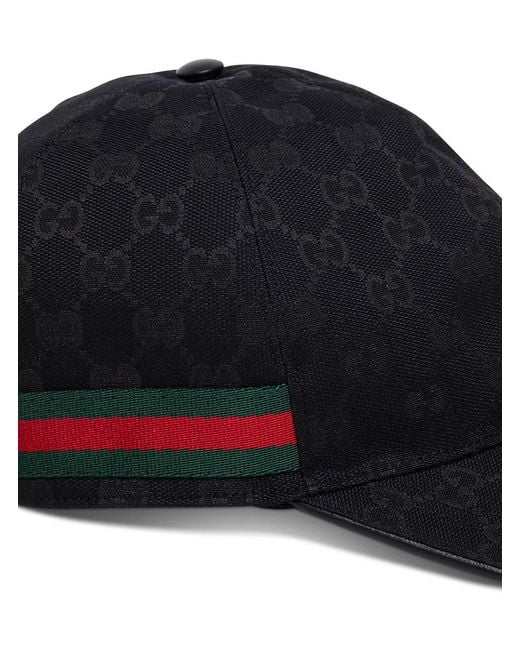 Gucci Black Monogram-Pattern Striped-Trim Woven Cap