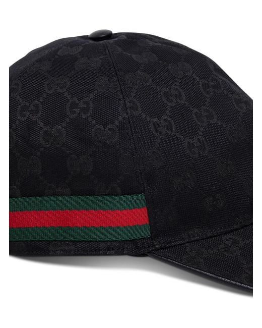 Gucci Black Monogram-Pattern Striped-Trim Woven Cap