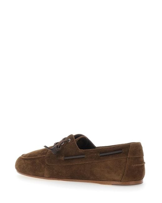 DSquared² Brown Boat Loafers With Side Lettering Logo In Suede Man for men