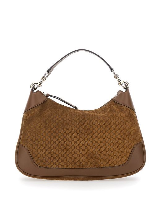 Borsa A Spalla Con Manico Superiore E Motivo Gg All-Over di Gucci in Brown