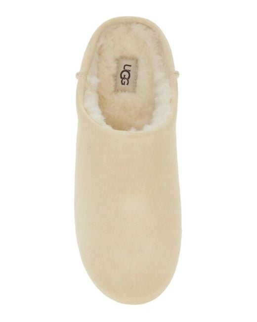 Ugg Natural 'Elea' Mules With Logo Lettering On The Side And Shearling Lining