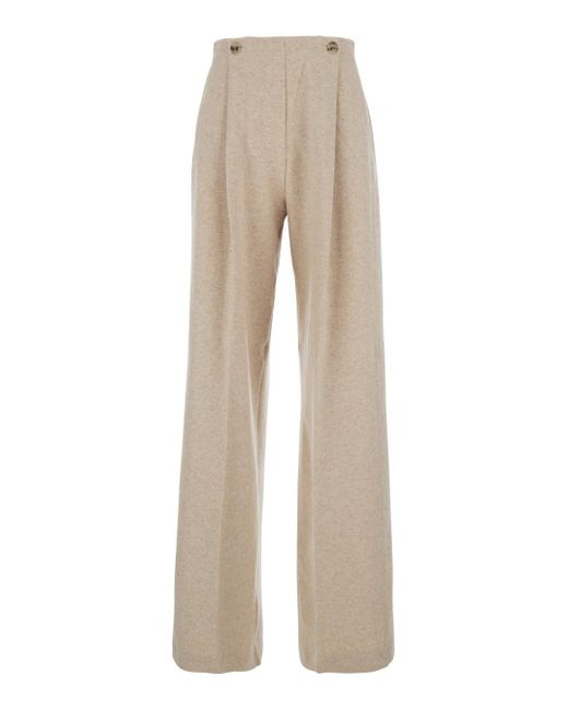 Max Mara Pure Natural 'Micenea' Trousers With Pleats On The Front And Log