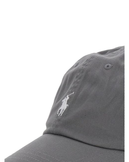 Polo Ralph Lauren Gray Baseball Cap With Pony On The Front And Logo Lettering Back Cotton Hats Gloves for men