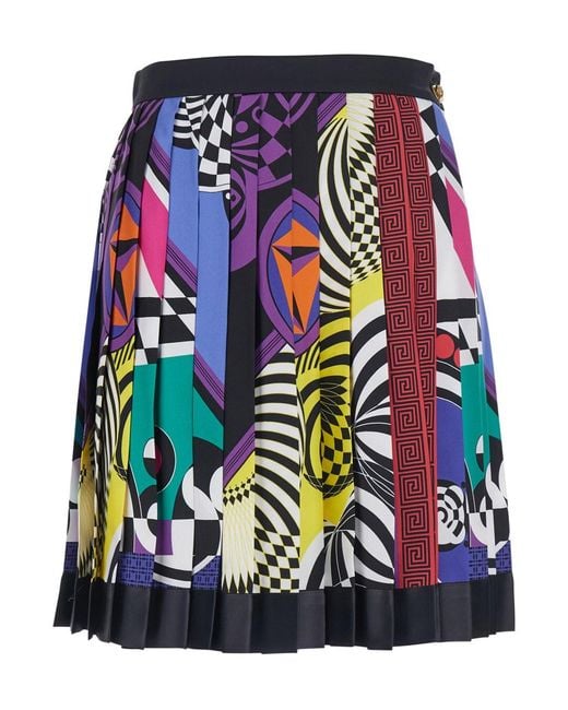 Versace Blue Skirt With Twill Silk Scarf For