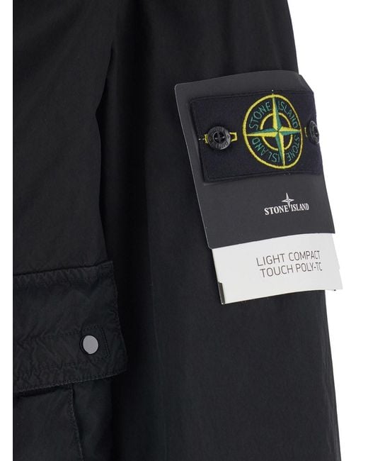 Stone Island Blue Jacket With Hood With Buttons And Logo Patch On The for men