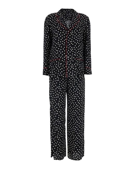 Le Plain Black Pajama Suit With Polka Dot Motif