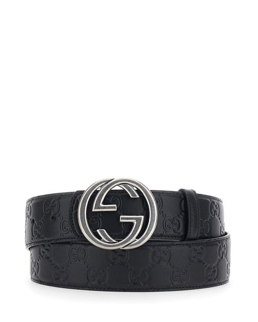 Gucci Black Reversible Belt With Gg Buckle Closure for men