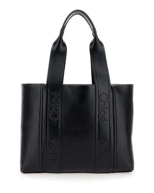 Chloe Woody Medium Tote Bag With Ribbon in Black Lyst UK