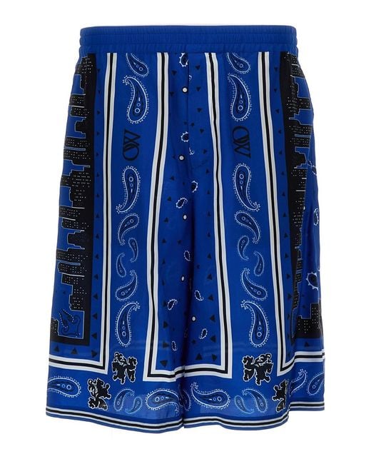 Off-White c/o Virgil Abloh Blue Off- Nautical Viscose Bermuda Shorts With Print for men