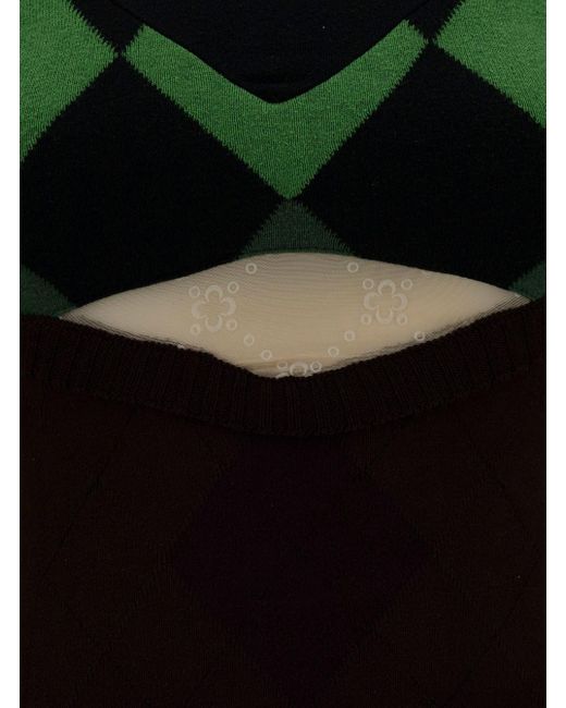 MARINE SERRE Green Sweater With Crescent Moon And Diamond Motif In Cotton