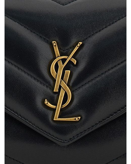 Saint Laurent Black 'Loulou' Small Crossbody Bag With Cassandre Plaque On The Front And Chain-Link Leather Shoulder Strap