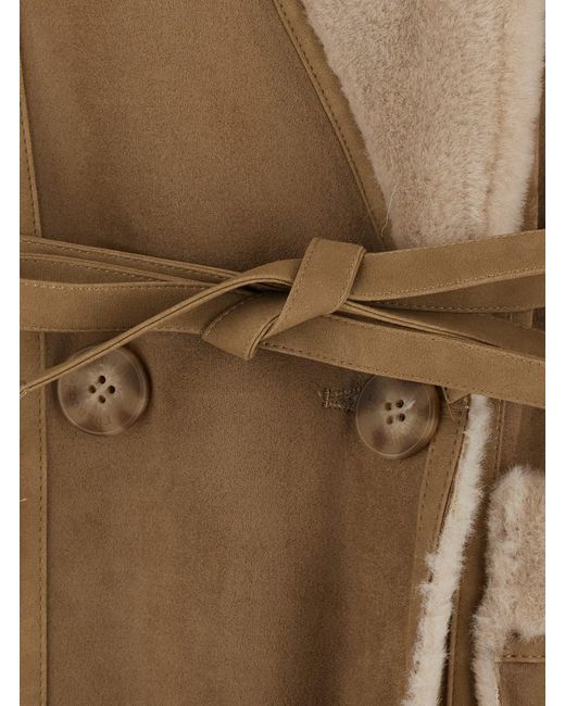Urbancode Natural Long Fur Coat With Reversible Design And Waist Belt In