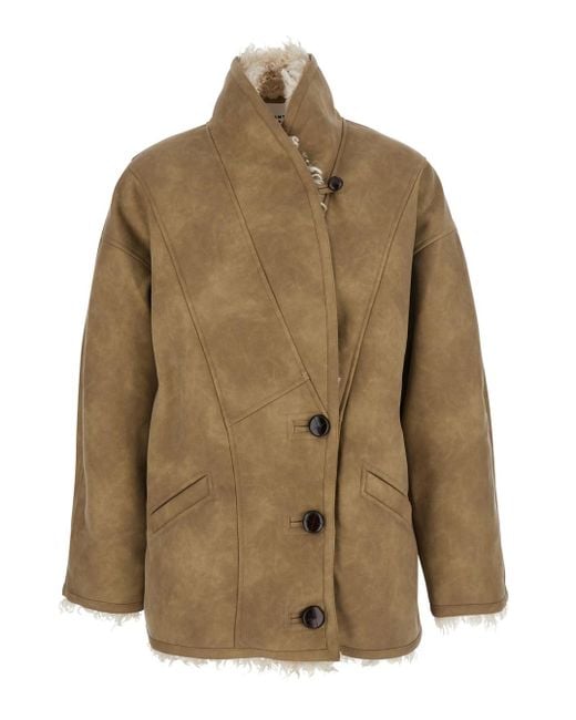 Isabel Marant Natural Shearling Coat With High Collar And Button Closure