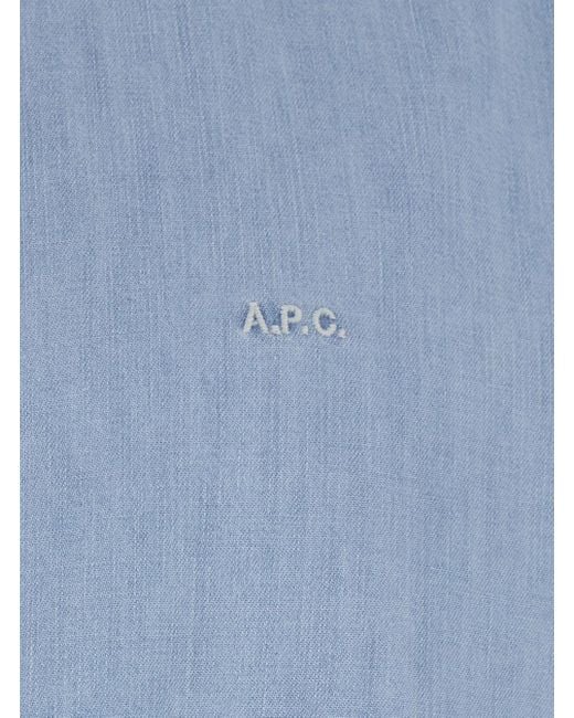 Camicia 'Mathias' Con Colletto Classicoe Ricamo Logo Lettering di A.P.C. in Blue da Uomo