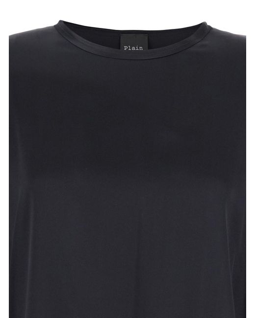 Le Plain Black Silk Long Sleeve Blouse For