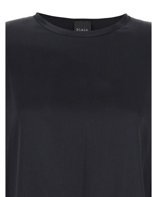 Le Plain Black Silk Long Sleeve Blouse For