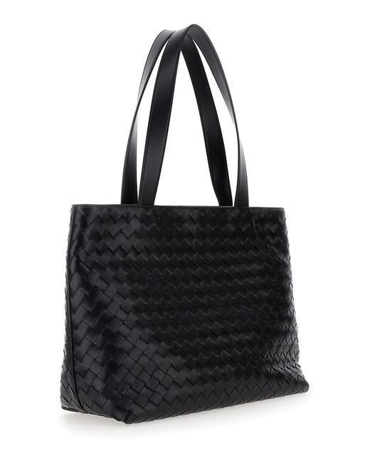 Bottega Veneta Black 'Small Intrecciato' Tote Bag With Zip Closure