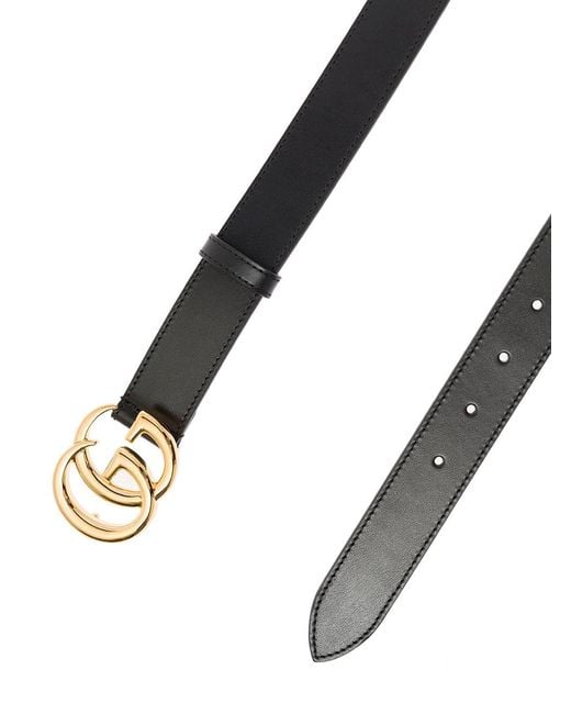 Gucci Black Leather Belt With Gg Golden Metal Buckle for men
