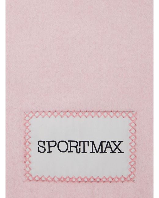 Sportmax Pink Scarf With Logo Patch On The Front And Fringed Hem
