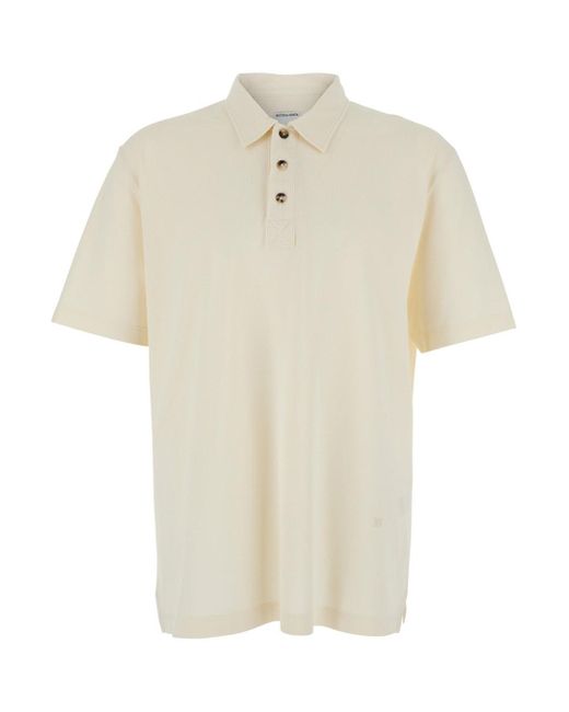 Bottega Veneta White Polo Shirt With Classic Collar And Logo Embroidery Detail On The Front for men