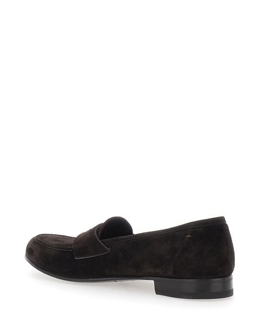 Lidfort Black Loafers With Rounded Toe And Contrast Stitching for men