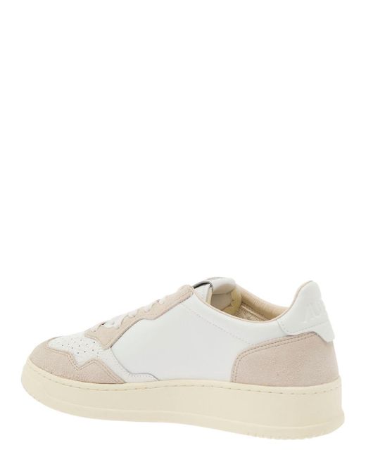 Autry White 'Medalist' Low Top Sneakers With Suede Details for men